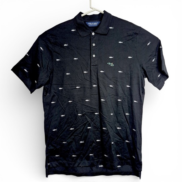 Polo Golf Ralph Lauren Other - Polo Golf Ralph Lauren Mens Large Black Pima Cotton Fish Print Polo Shirt